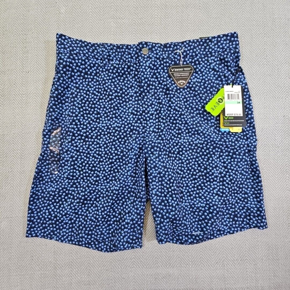 Callaway Opti-Dri Golf Shorts Men's‎ 34W 9" Inseam Navy Blue Floral UPF 50 NWT